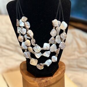 Elegant Silver Pearl Necklace & Earrings